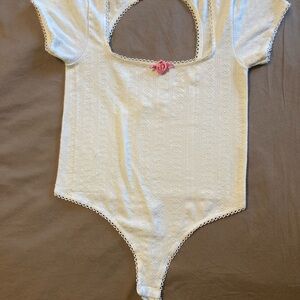 Anthropologie White Bodysuit with Square Neckline and Back Cut Out